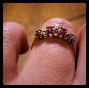 Vintage Ruby and Diamond Band in Solid 14k Gold